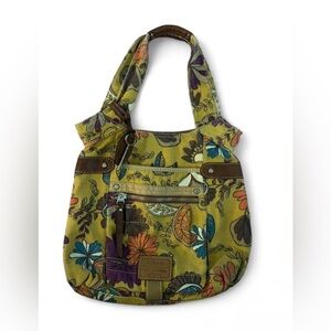 Vintage Fossil Key-Per Tote Bag Boho Floral Canvas Leather "Long Live Vintage”